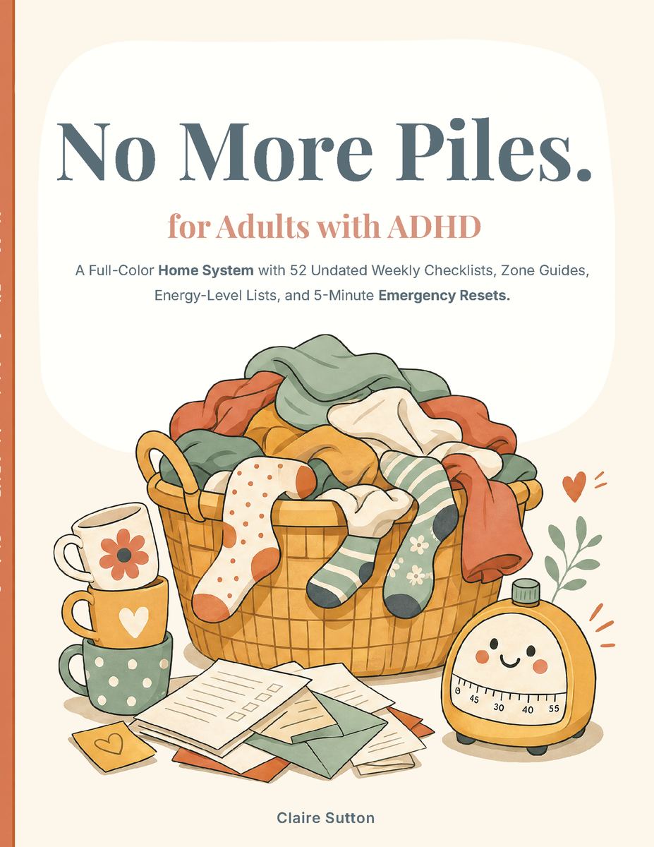 Front cover of No More Piles. for Adults with ADHD by Claire Sutton.